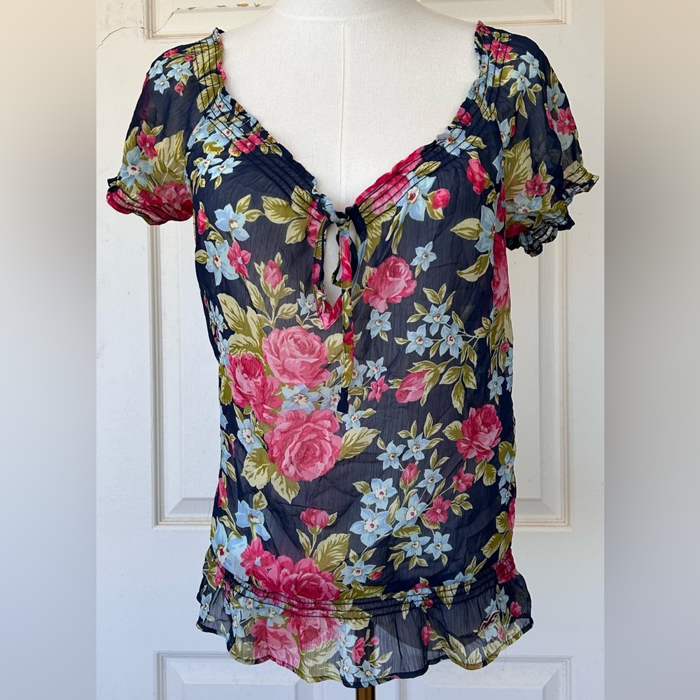 Hollister Brand Gauzy Floral Ruffle Top Size Small